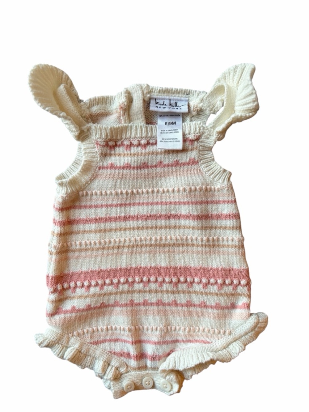 Nicole Miller Cream and Pink Knit Ruffle Romper